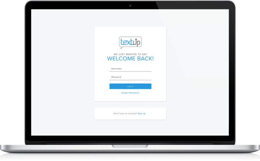 laptop showing TextUp login page