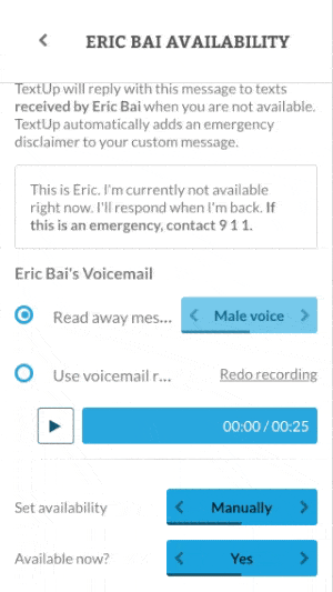 Selecting the option to use the voicemail greeting