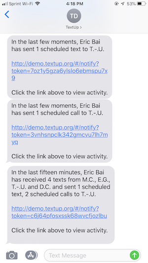 Receiving notification text