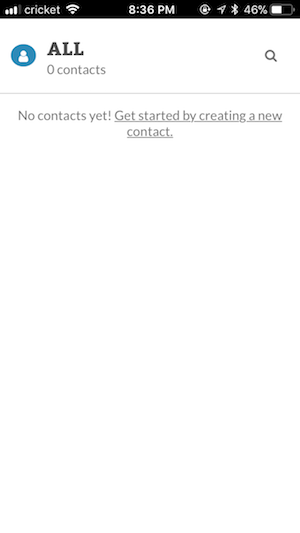 Initial contact list containing no contacts